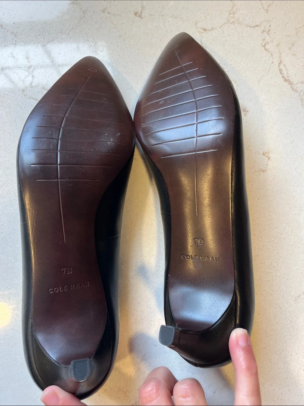 Cole Haan Black Leather Pointed-Toe Kitten Heels